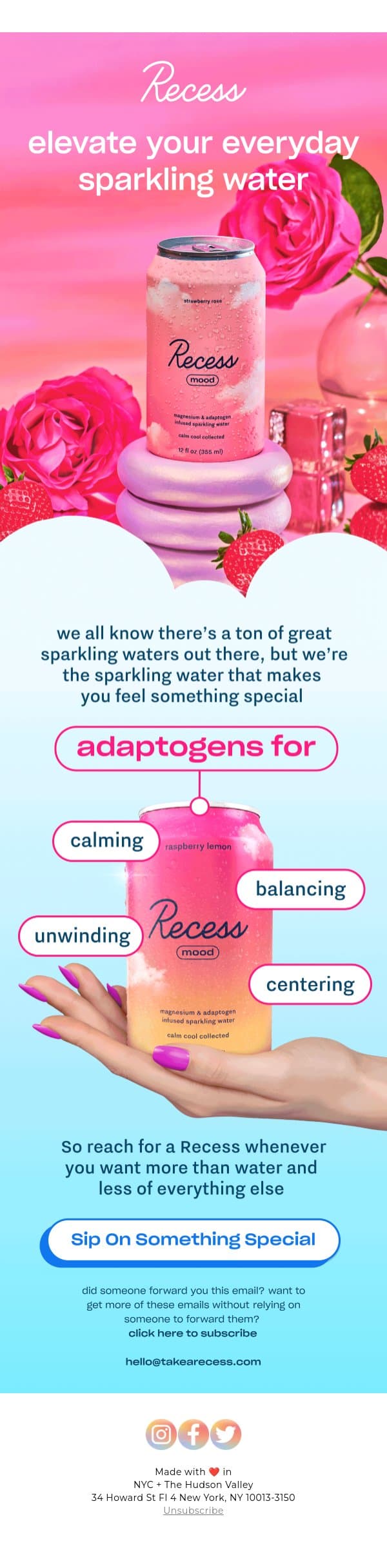 more than a sparkling water email from Recess screenshot