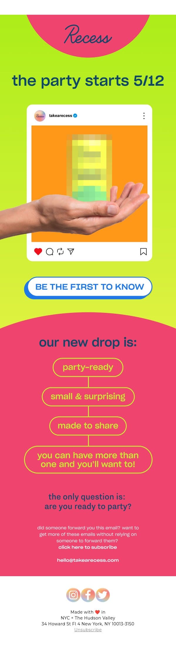 something new is on ice email from Recess screenshot