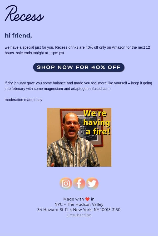 40% off Recess Mood email from Recess screenshot