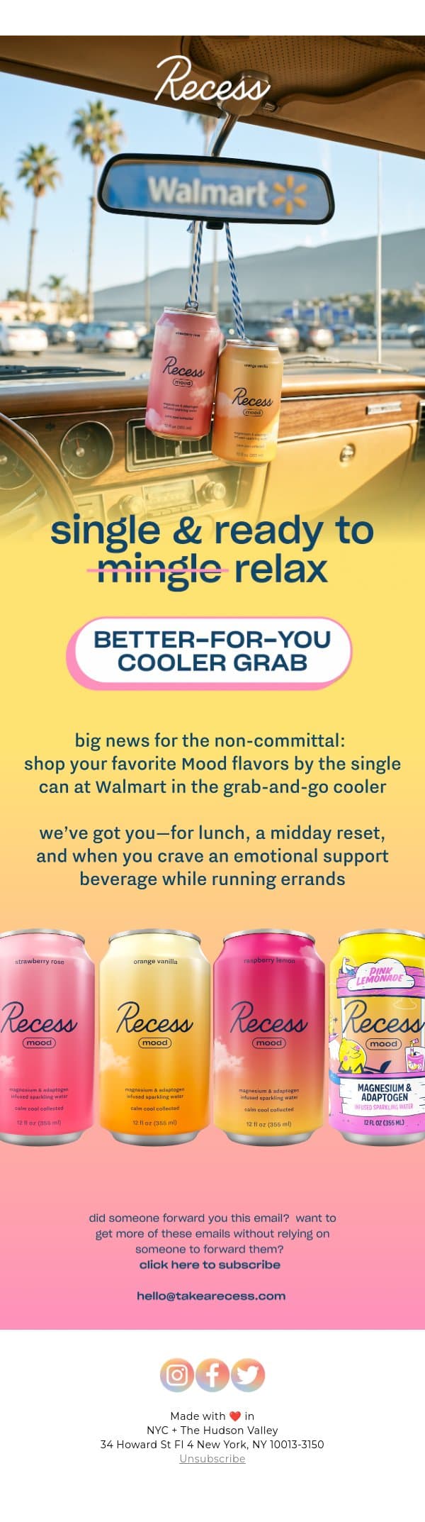 unwind at Walmart email from Recess screenshot