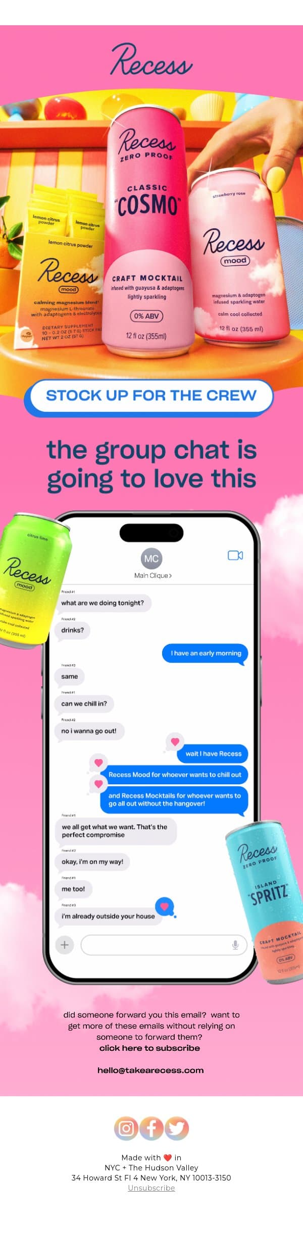 Recess has entered the chat email from Recess screenshot