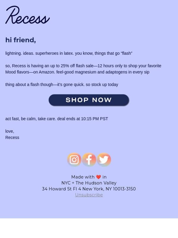 up to 25% off Recess Mood ☁️ email from Recess screenshot