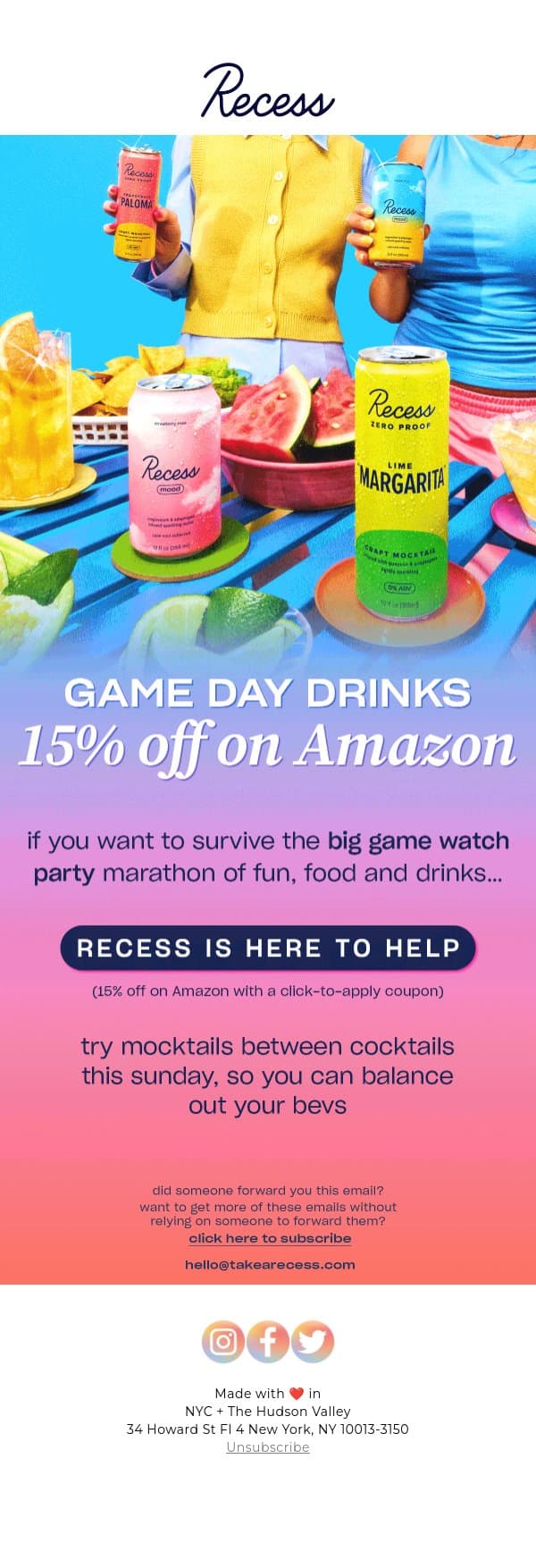 watch party prep 🏈 email from Recess screenshot