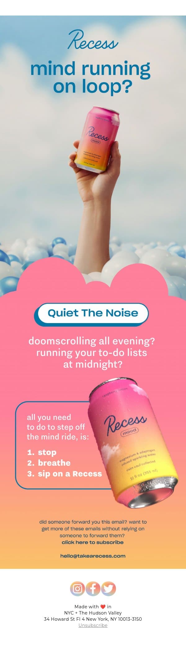 shhhhhhhhh, brain!!! email from Recess screenshot