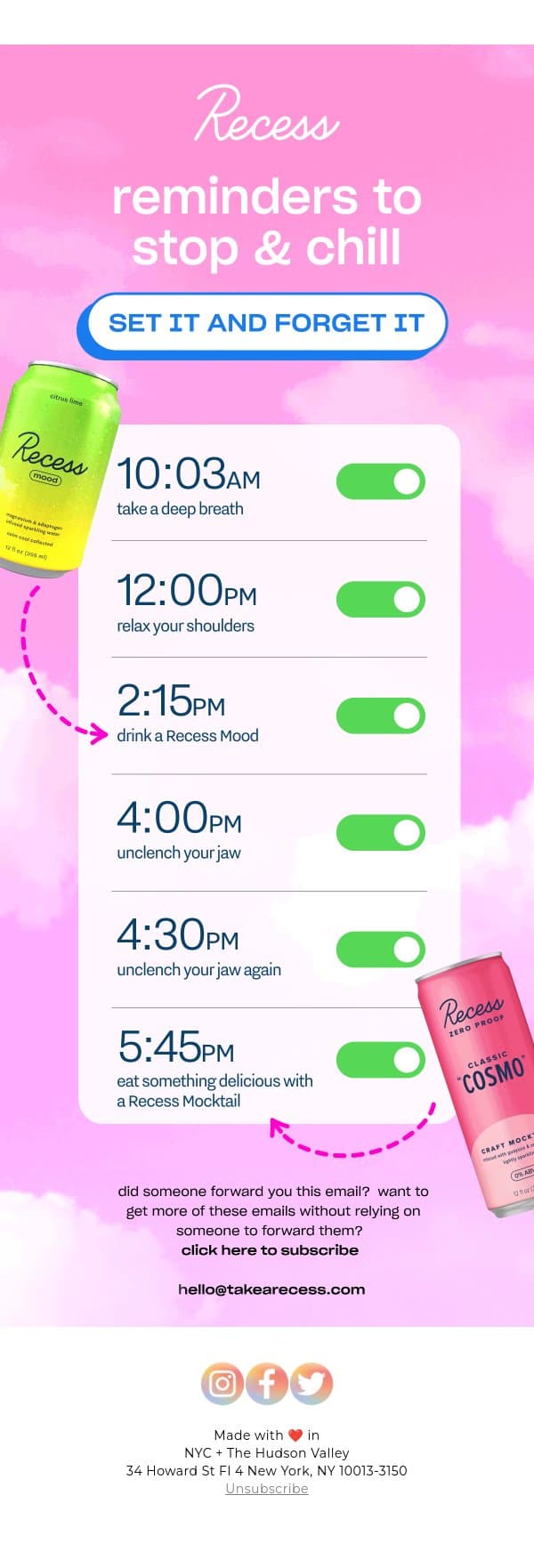 reminder: just chill email from Recess screenshot