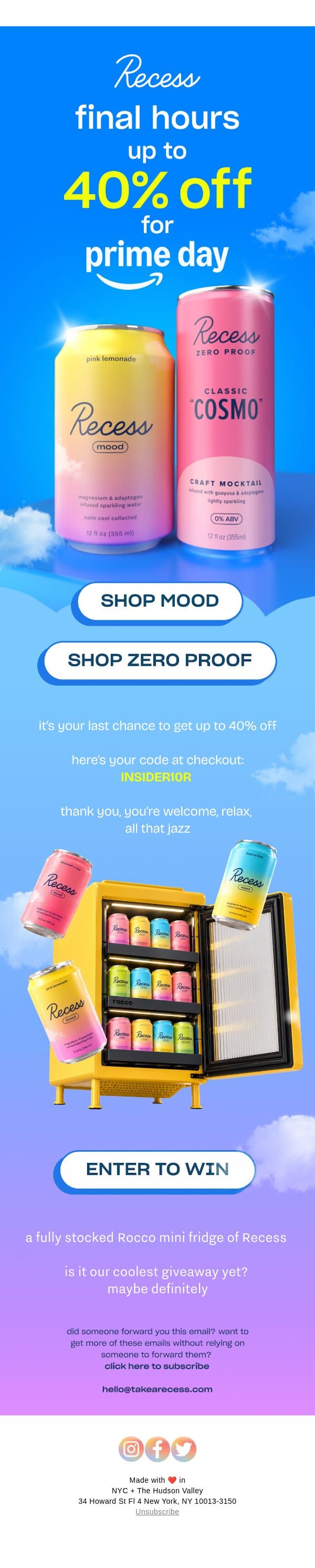 up to 40% off + our coolest giveaway ever email from Recess screenshot