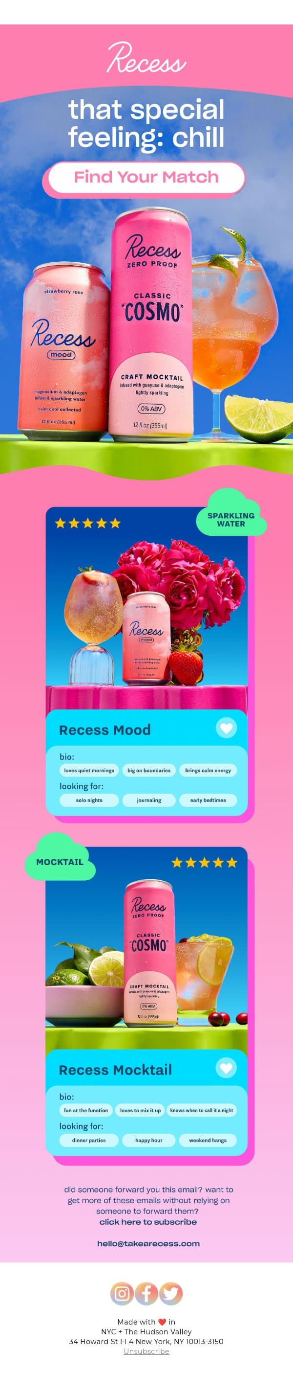 you have a new match 👀 email from Recess screenshot