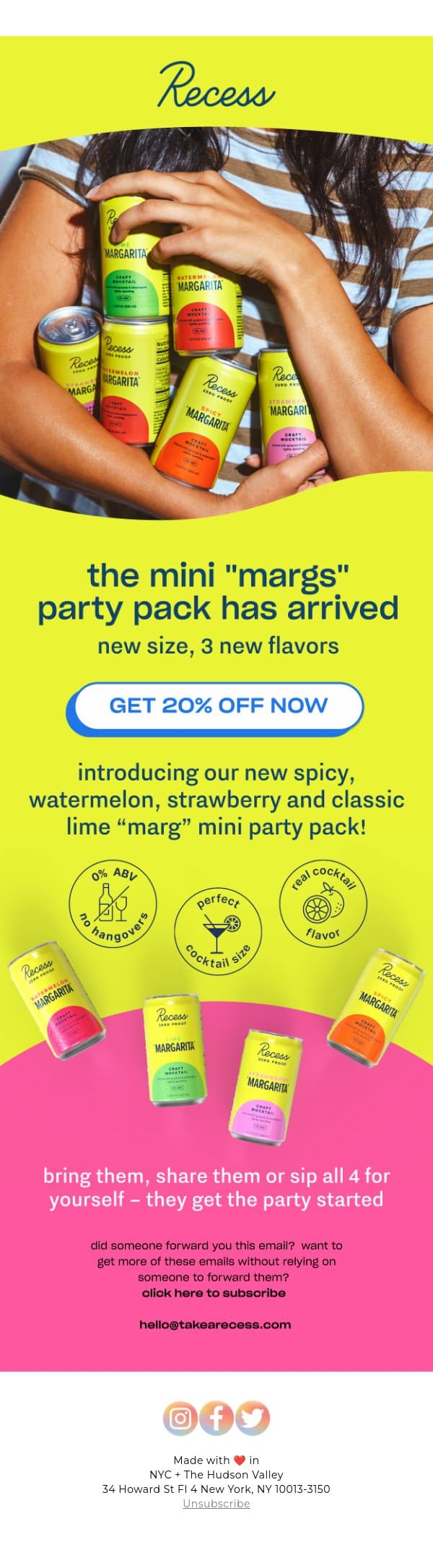 meet the “margarita” mini party pack email from Recess screenshot