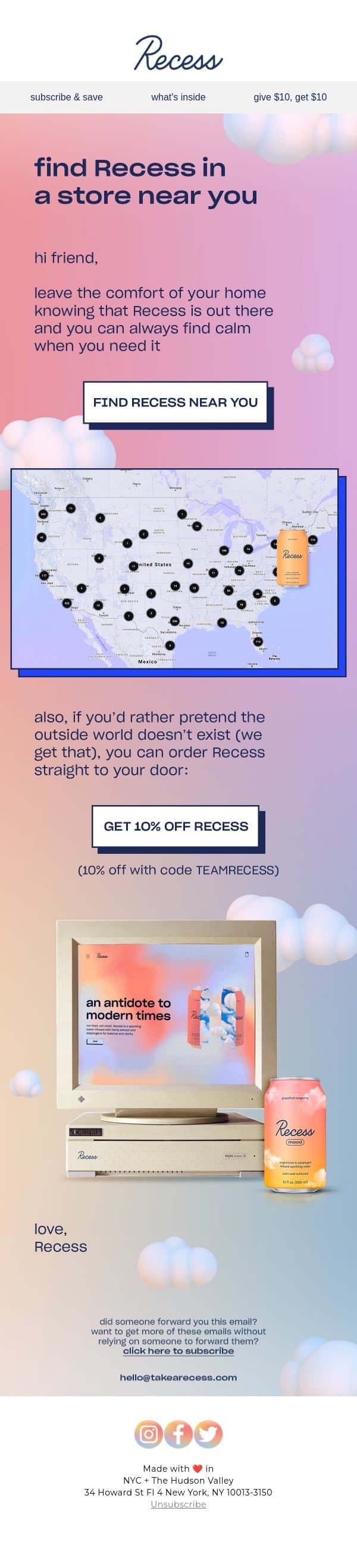 where to take a Recess email from Recess screenshot