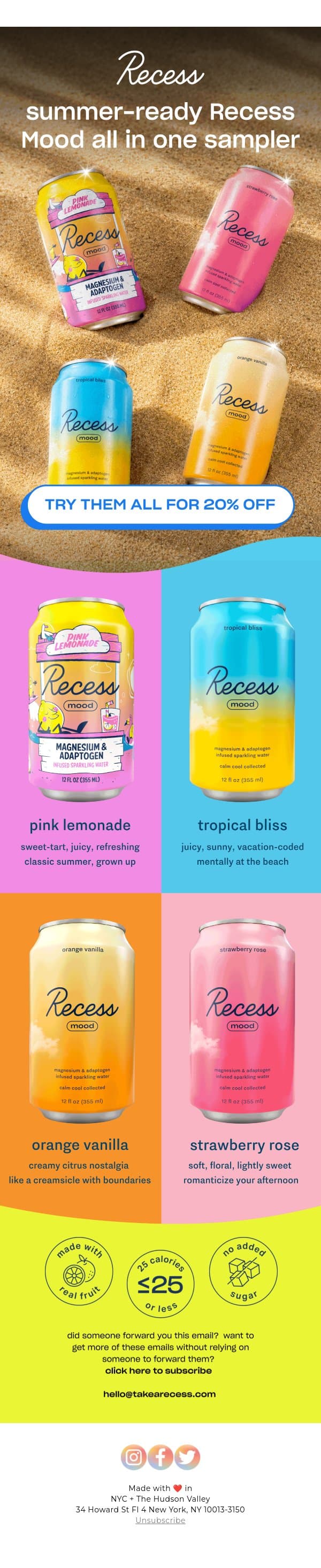 the new Recess Mood sampler made for summer email from Recess screenshot