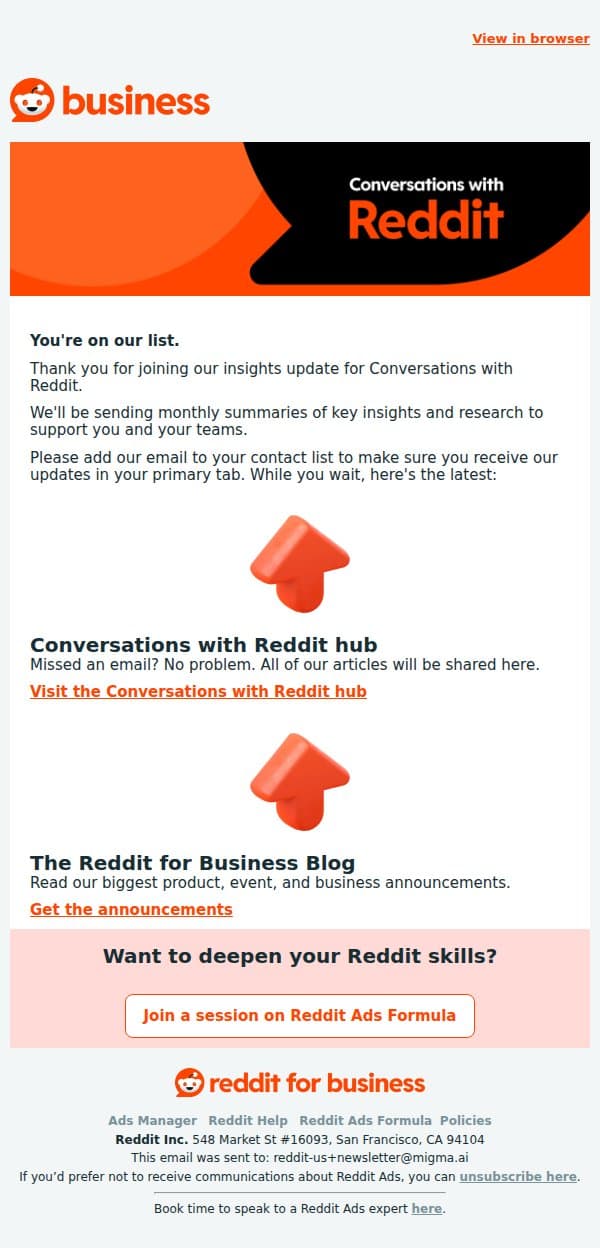You're on the list for Conversations with Reddit email from Reddit screenshot