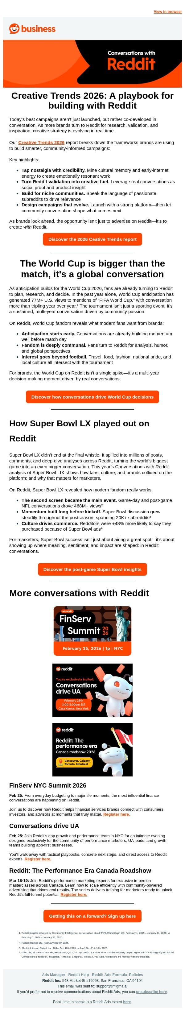 How brands are co-creating with Reddit in 2026 email from Reddit screenshot
