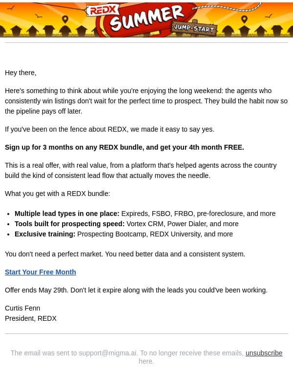 Still thinking about REDX? Here's your chance. email from RedX screenshot
