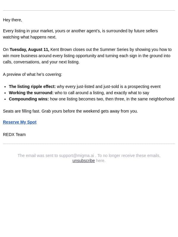 One listing should never be just one listing email from RedX screenshot