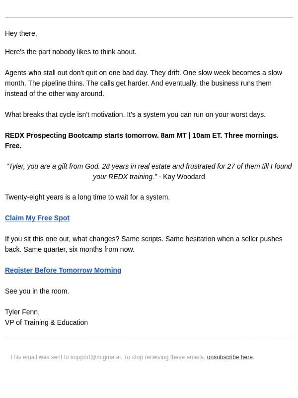 The real cost of "I'll figure it out later" email from RedX screenshot