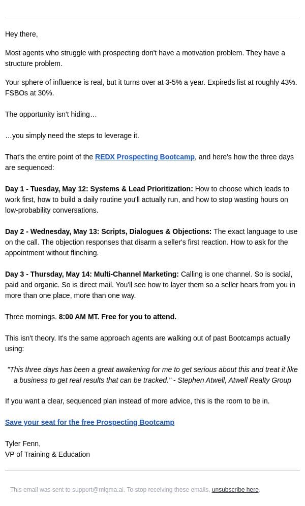 The math behind a 43% list rate email from RedX screenshot
