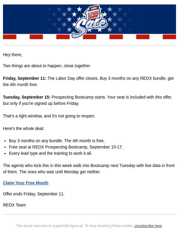 The offer closes Friday. email from RedX screenshot
