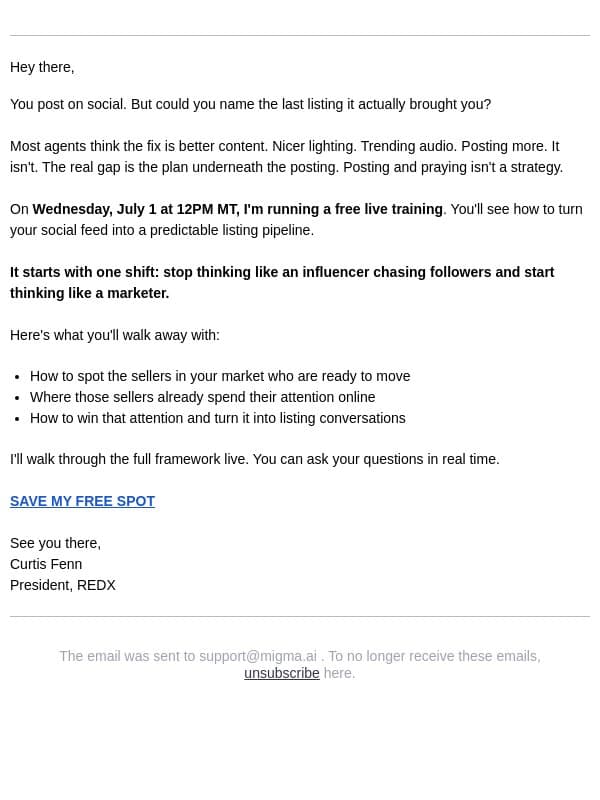Stop posting and praying for your next listing email from RedX screenshot