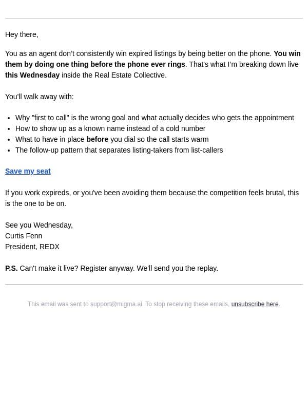 Win the expired before you ever call email from RedX screenshot