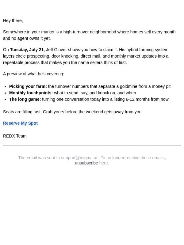The neighborhood you're ignoring has your next listing email from RedX screenshot