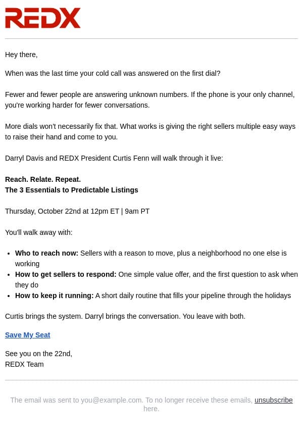 Phone prospecting isn't connecting like it used to email from RedX screenshot