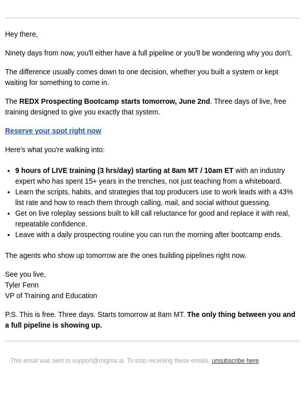 Your pipeline 90 days from now depends on tomorrow email from RedX screenshot