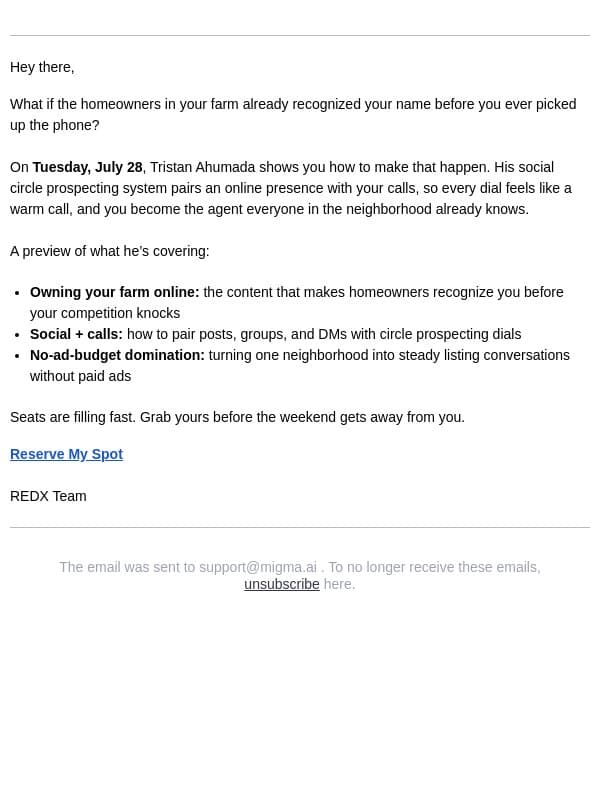 They already know your name, before you call email from RedX screenshot