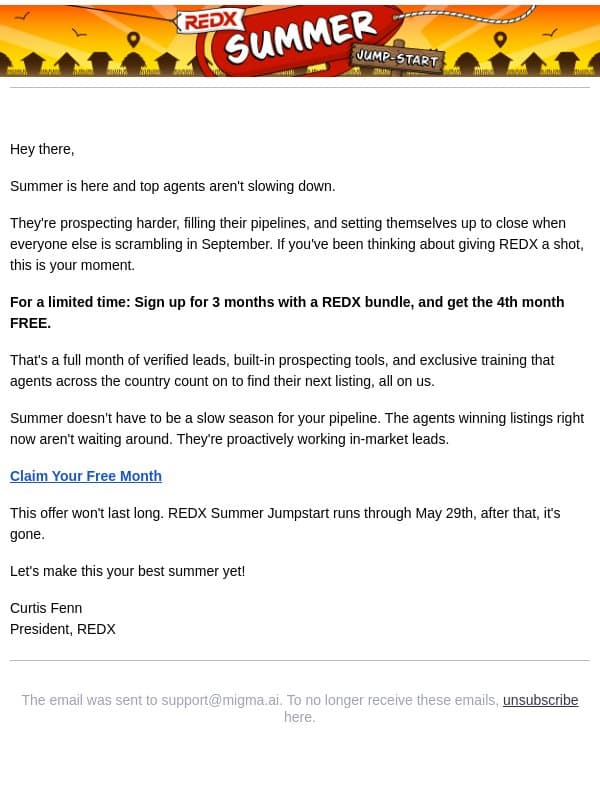 Jump Start your Summer Listings email from RedX screenshot