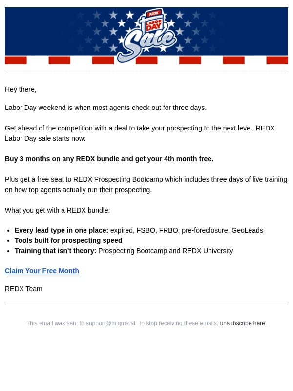 Your Q4 pipeline starts this weekend email from RedX screenshot