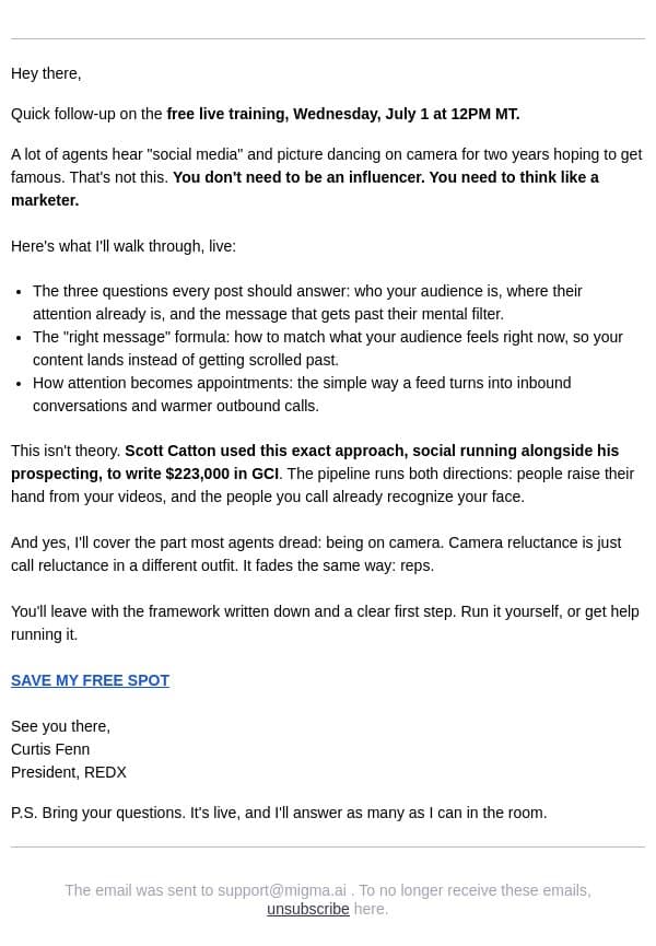 The 3 questions that turn posts into listings email from RedX screenshot
