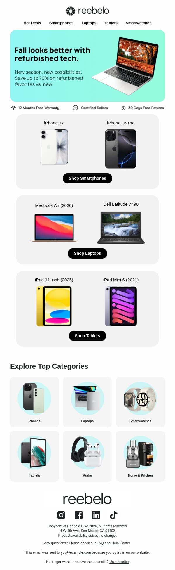 New season, new tech? 👀 email from Reebelo screenshot
