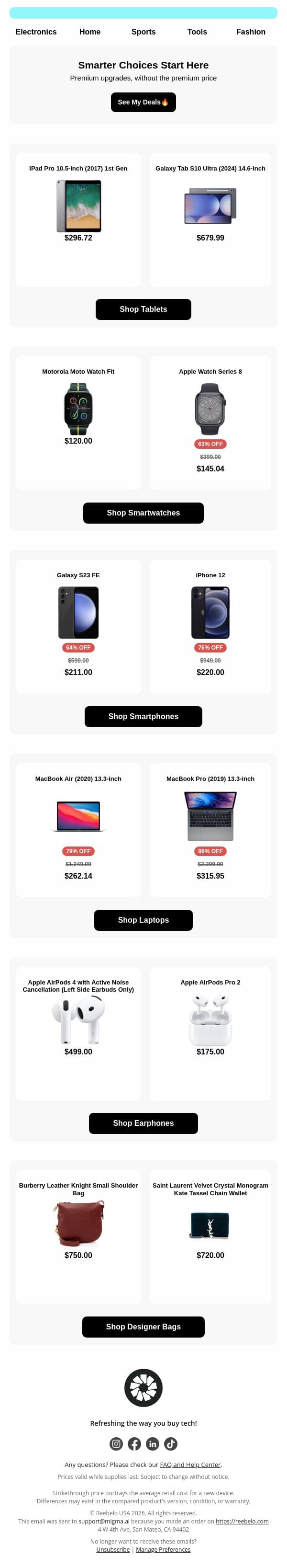 You’ll want to see these deals email from Reebelo screenshot