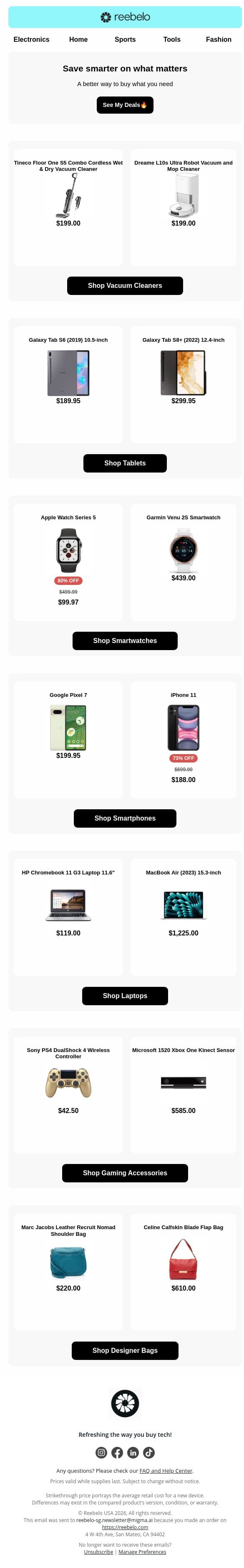 We have upgrades for you email from Reebelo screenshot