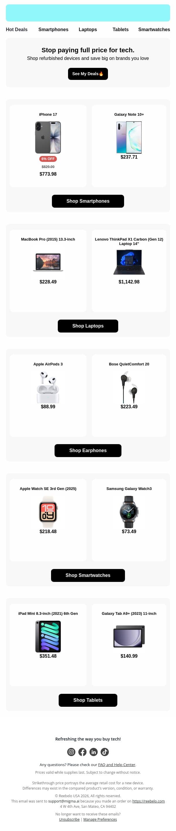 This email could save you hundreds... email from Reebelo screenshot