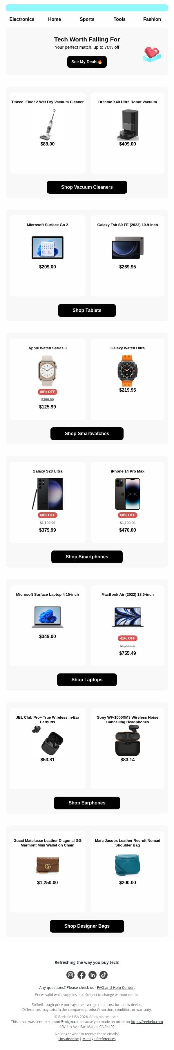 Fall in love with smarter deals 🩵 email from Reebelo screenshot