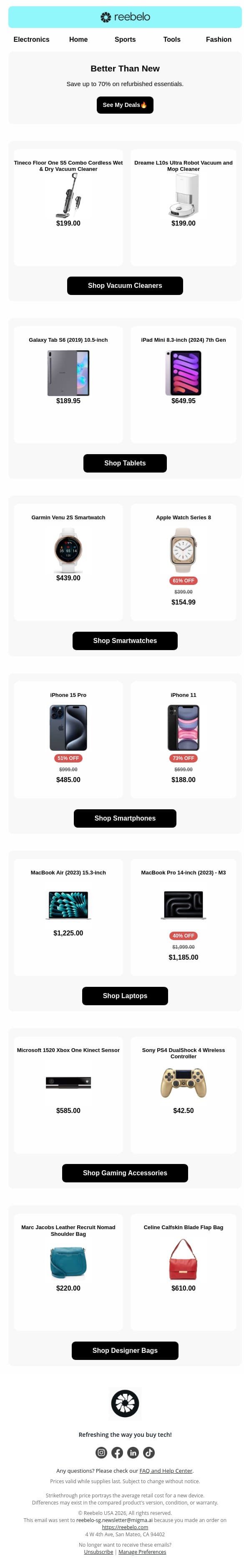 Your January Deals Are Here email from Reebelo screenshot