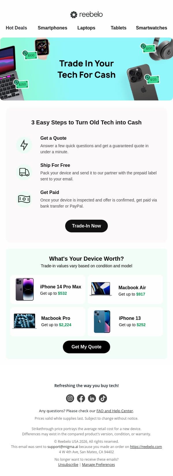Your old tech is worth more than you think 💸 email from Reebelo screenshot