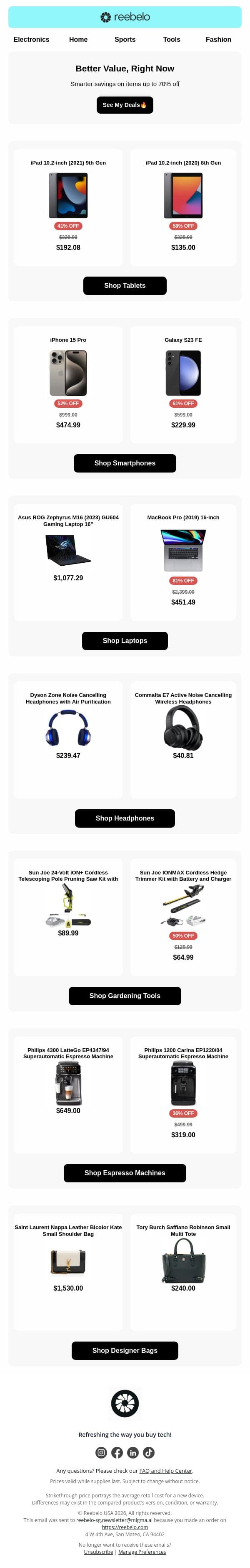You cannot miss these deals email from Reebelo screenshot