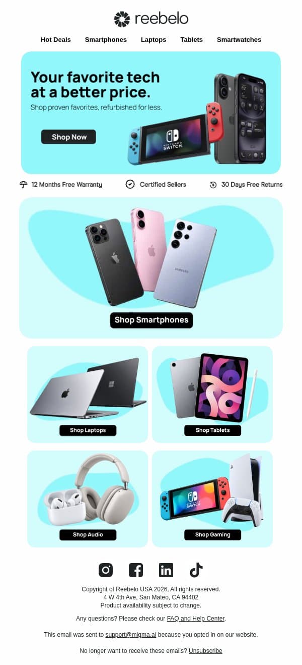 Your favorite tech, but for less? 👀 email from Reebelo screenshot