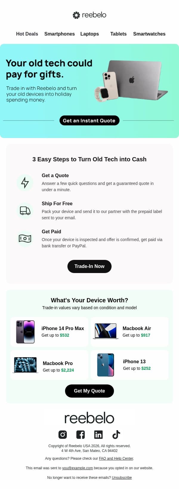 Don’t buy gifts until you see this. email from Reebelo screenshot