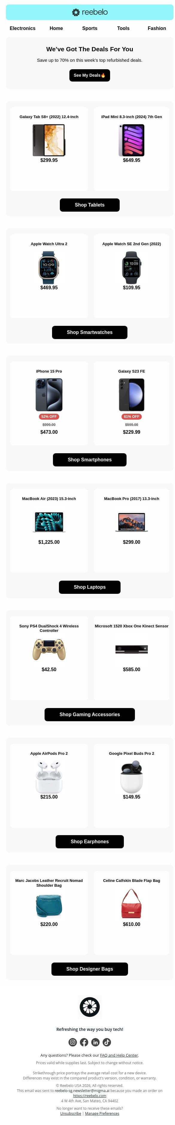 If your New Year’s Resolution is to Save Money… email from Reebelo screenshot