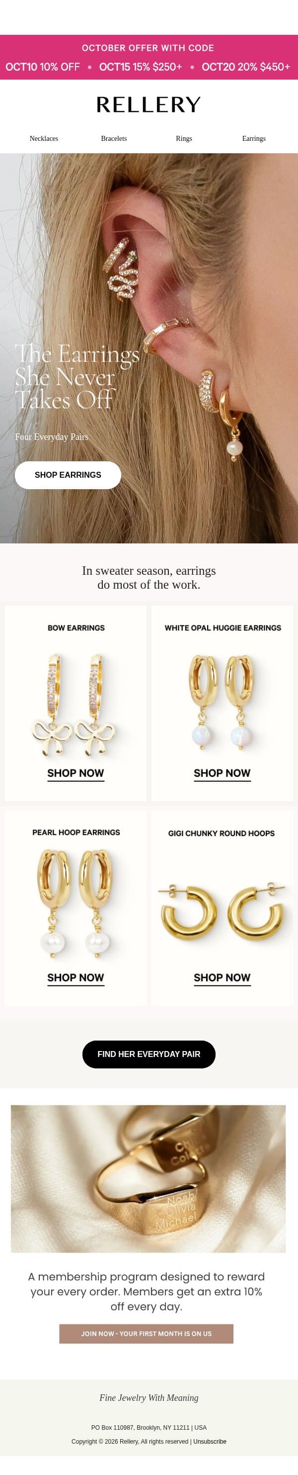 The everyday earring, four ways email from Rellery screenshot