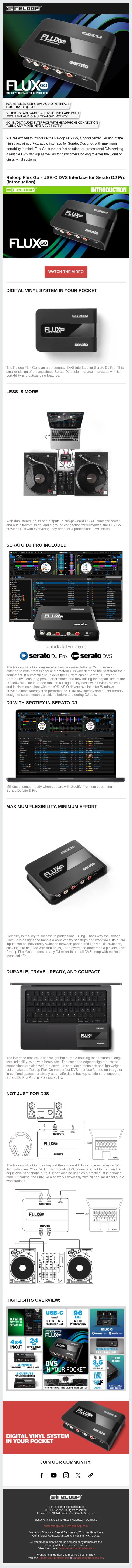 NEW: Reloop Flux Go - Digital Vinyl System in your pocket email from Reloop screenshot