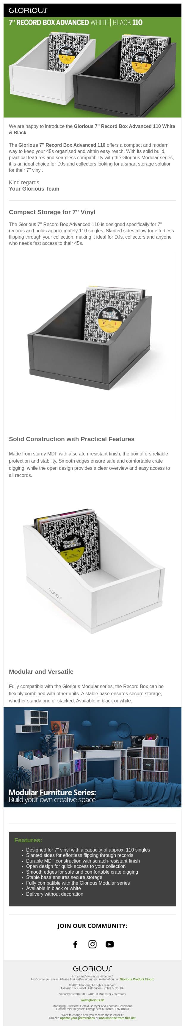 NEW: Glorious Record Box advanced 110 black & white email from Reloop screenshot