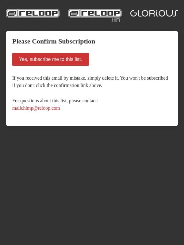 Global Distribution Newsletter: Please Confirm Subscription email from Reloop screenshot