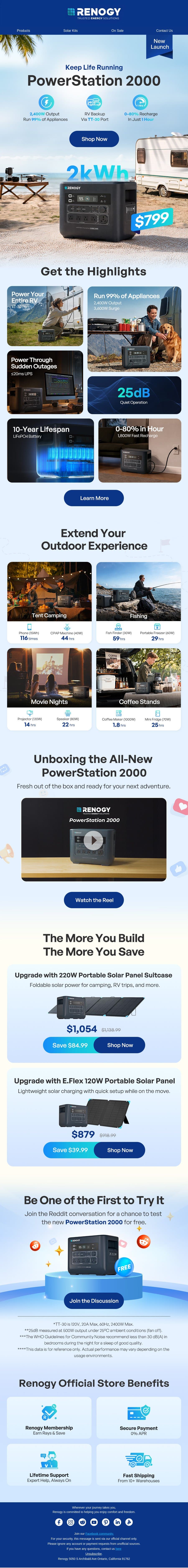 New Launch: Meet Renogy PowerStation 2000 email from Renogy screenshot