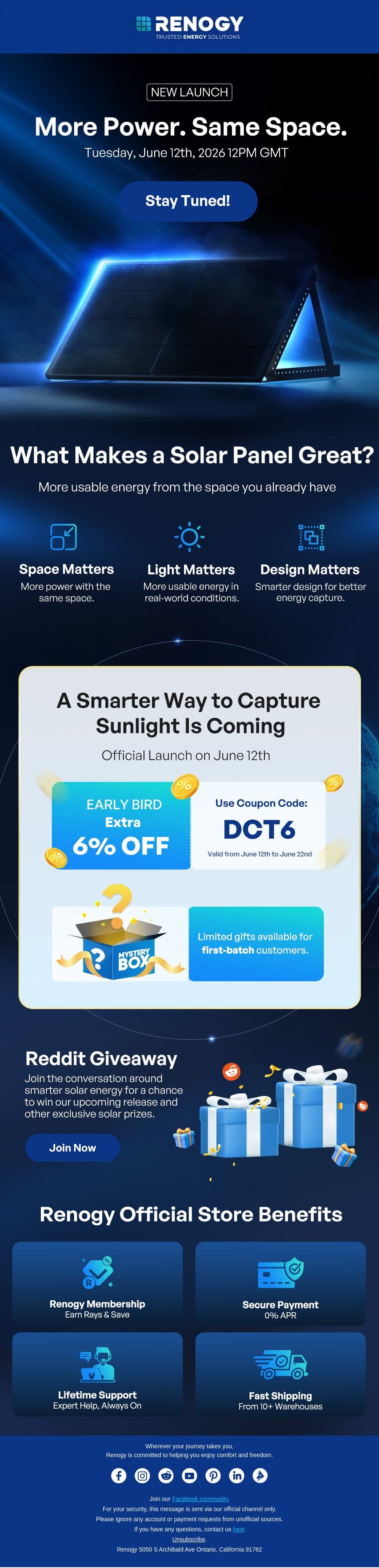 Meet Our New All-Around Solar Panel email from Renogy screenshot