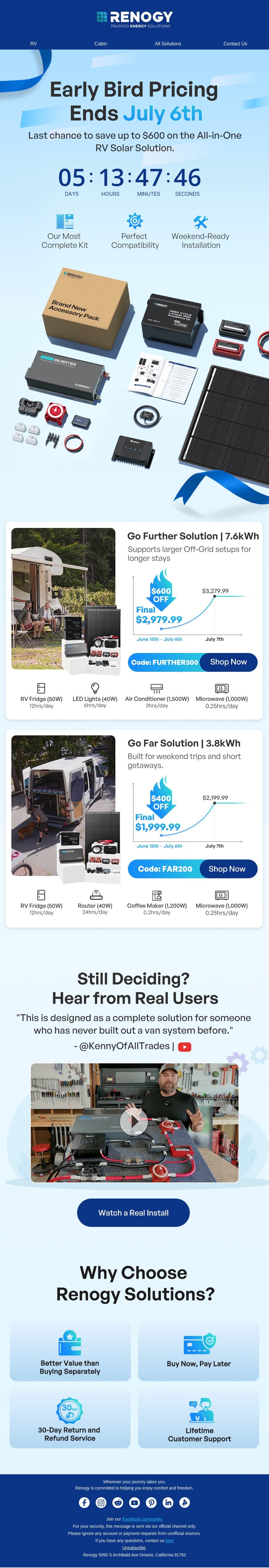 Prices Increase After July 6th. Save up to $600 Today! email from Renogy screenshot