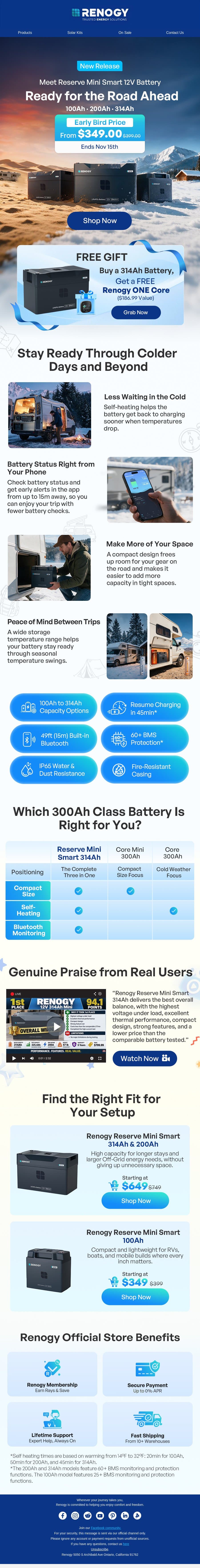 Ready for Colder Days? Meet Reserve Mini Smart Battery email from Renogy screenshot