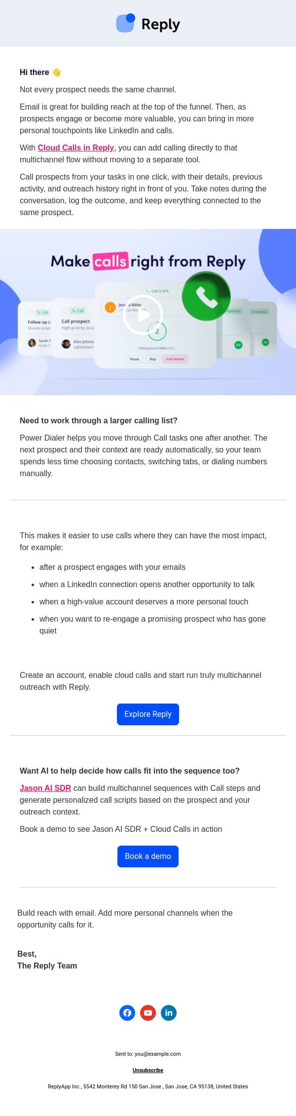 ☎️ Add calls to your multichannel outreach with Reply email from Reply.io screenshot